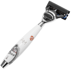 Mühle Edition Meissen, Rasierer mit Gillette Fusion, Porzellangriff, Ming Drache, Monogramm, H 14,5 cm RED MEISSEN F INI