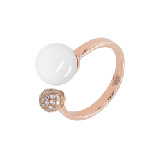 Ring Circle, Pearl Collection Pavé, 750 Roségold, 1 Porzellanperle 10mm und 1 Goldperle Pavé 6 mm, 28 Brillanten, 0,23 ct, TW/VSI