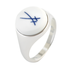 Siegelring rund, Markenzeichen Schwerter in Kobaltblau, 52 mm, 925 Sterlingsilber