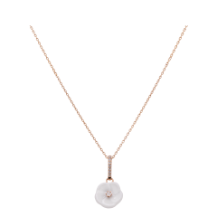 Collier Royal Blossom Diamond,  750 Roségold, Länge 45/42 cm, 1 Porzellanblüte M, 8 Brillanten 0,13 ct, VS, fw, Vollschliff Gut