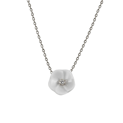 Collier Royal Blossom Basic, 750 Weißgold, 1 Porzellanblüte S mit 1 Brillant 0,02 ct, TW, VSI, Vollschliff Gut, 45cm, Öse bei 42cm