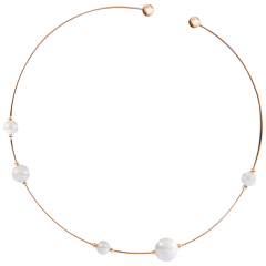 Halsreif Pearl Collection Pure White, 750 Roségold, 5 Porzellanperlen in den Größen 8, 10 und 12mm, Innendurchmesser ca. 125mm
