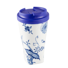 Coffee to go Becher mit Kunststoffdeckel, Zwiebelmuster, Form "Nova", V 0,35 l