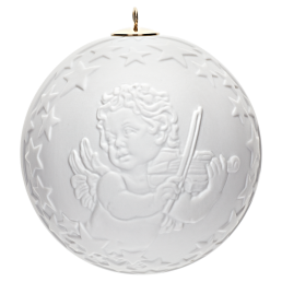 Ball with relief, angel, white, without glaze, Ø 7 cm
