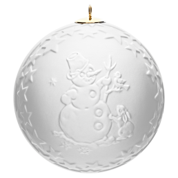 Ball with relief, Snowman, white, without glaze, Ø 7 cm