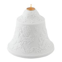 Baumschmuck Glocke mit Relief, Engel, Weiß, Biskuit, H 8 cm