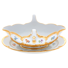 Gravy boat, Shape "B-Form", Strewn flowers, gold (bronze coloured), light, V 0,45 l