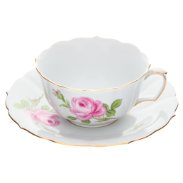 Teetasse, Form "Neuer Ausschnitt", Rose mitte, bunt, Goldrand, V 0,2 l