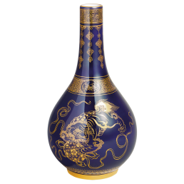 Chinesische Wasserflasche Fo-Hunde auf kobaltblauem Grund, Limitierte Meisterwerke, H 24,5 cm