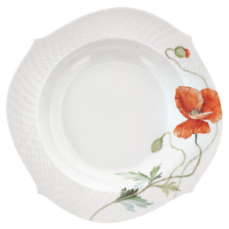 Suppenteller, Form "Wellenspiel Relief", Blumenmalerei "Wilder Mohn", rot, weißer Rand, Ø 23,5 cm