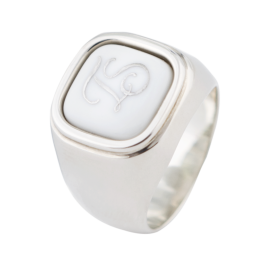 Siegelring eckig mit Monogramm (2 Buchstaben) in Platin, 56 mm, 925 Sterlingsilber