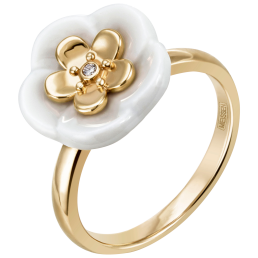 Ring Royal Blossom Bouquet, 1 Blüte M, 750 Gelbgold, 1 Porzellanblüte M, 1 Brillant 0,01 ct, TW, VSI, Vollschliff Gut
