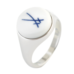 Siegelring rund, Markenzeichen Schwerter in Kobaltblau, 52 mm, 925 Sterlingsilber