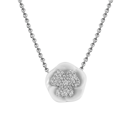 Collier Royal Blossom Pavé, 750 Weißgold, 1 Blüte pavé,  1 Porzellanblüte M, 49 Brillanten 0,224 ct, TW, VSI, VS Gut, Länge 45 cm,