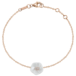 Armband Royal Blossom Basic, 750 Roségold, 1 Porzellanblüte S mit 1 Brillant 0,02 ct, TW, VSI, Vollschliff Gut, 19cm, Öse bei 17cm