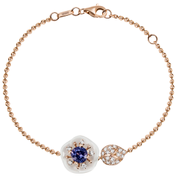 Armband Royal Blossom Gem "Tansanit Blau", 750 Roségold, 1 Porzellanblüte S, 1 Tansanit Blau 0,30 ct und 19 Brillanten 0,112 ct, T