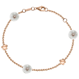 Armband Royal Blossom Bouquet, 750 Roségold, 5 Blüten S/XS, 3 Porzellanblüten S, 3 Brillanten 0,06 ct, TW, VSI, Vollschliff Gut, 2