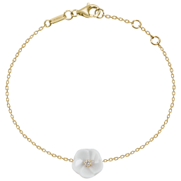 Armband Royal Blossom Basic, 750 Gelbgold, 1 Porzellanblüte S mit 1 Brillant 0,02 ct, TW, VSI, Vollschliff Gut, 19cm, Öse bei 17cm