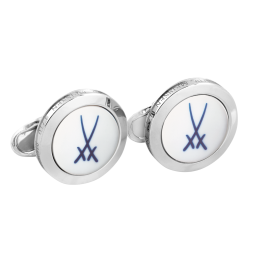 Manschettenknöpfe Markenzeichen Schwerter in Kobaltblau, 925 Sterlingsilber, 2,2 x 4 cm