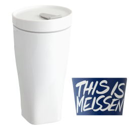 Coffee to go Becher mit Porzellandeckel und Manschette, Form "Nova", Weiß, V 0,35 l