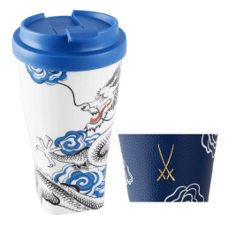 Coffee to go Becher mit Kunststoffdeckel und Manschette, Form "Nova", Glücksdrache, V 0,35 l