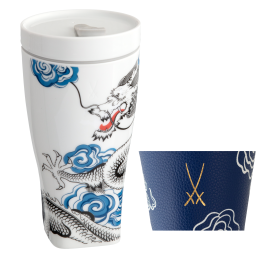Coffee to go Becher mit Porzellandeckel und Manschette, Form "Nova", Glücksdrache, V 0,35 l