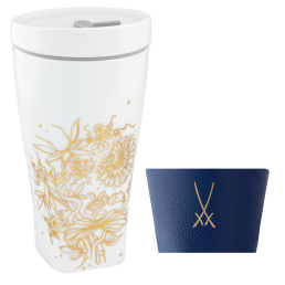 Coffee to go Becher mit Porzellandeckel und Manschette, Form "Nova", "Golden Onion Pattern", V 0,35 l